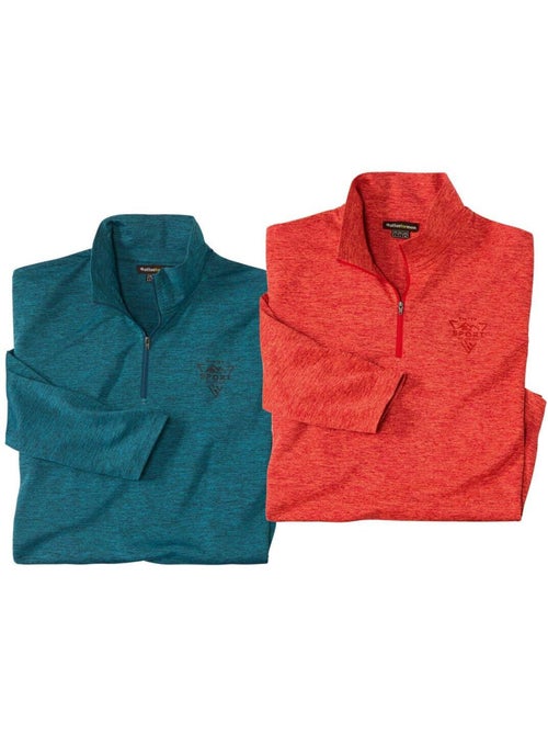 2x camisetas de cuello alto con cremallera sport de poliéster jaspeado - Kiabi 2x camisetas de cuello alto con cremallera sport de poliéster jaspeado - Kiabi
