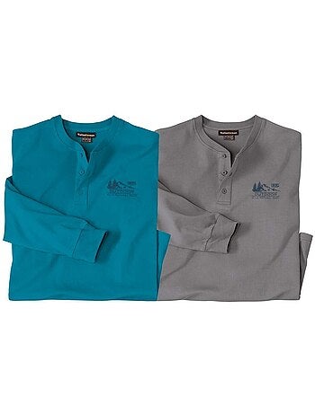 2x camisetas de manga larga de punto jersey con cuello tunecino
