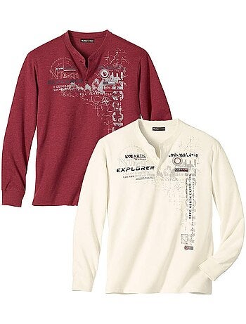 2x camisetas de manga larga de punto jersey con cuello tunecino