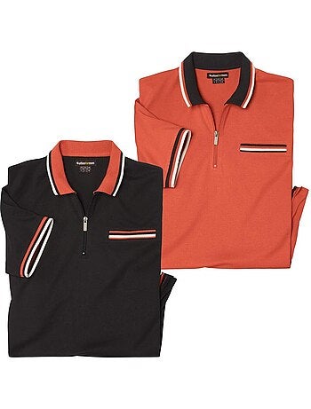 2x polos de algodón con cuello con cremallera