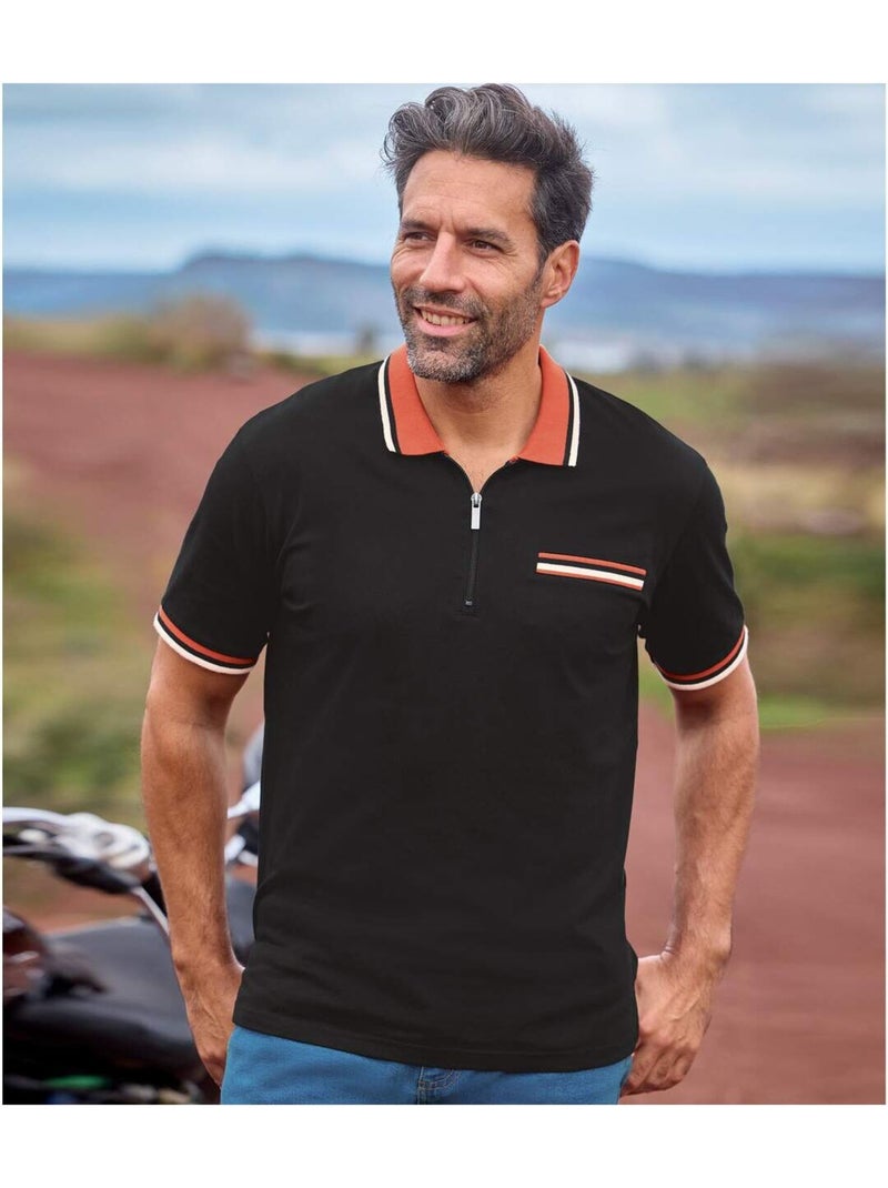 2x polos de algodón con cuello con cremallera Negro Rojo - Kiabi