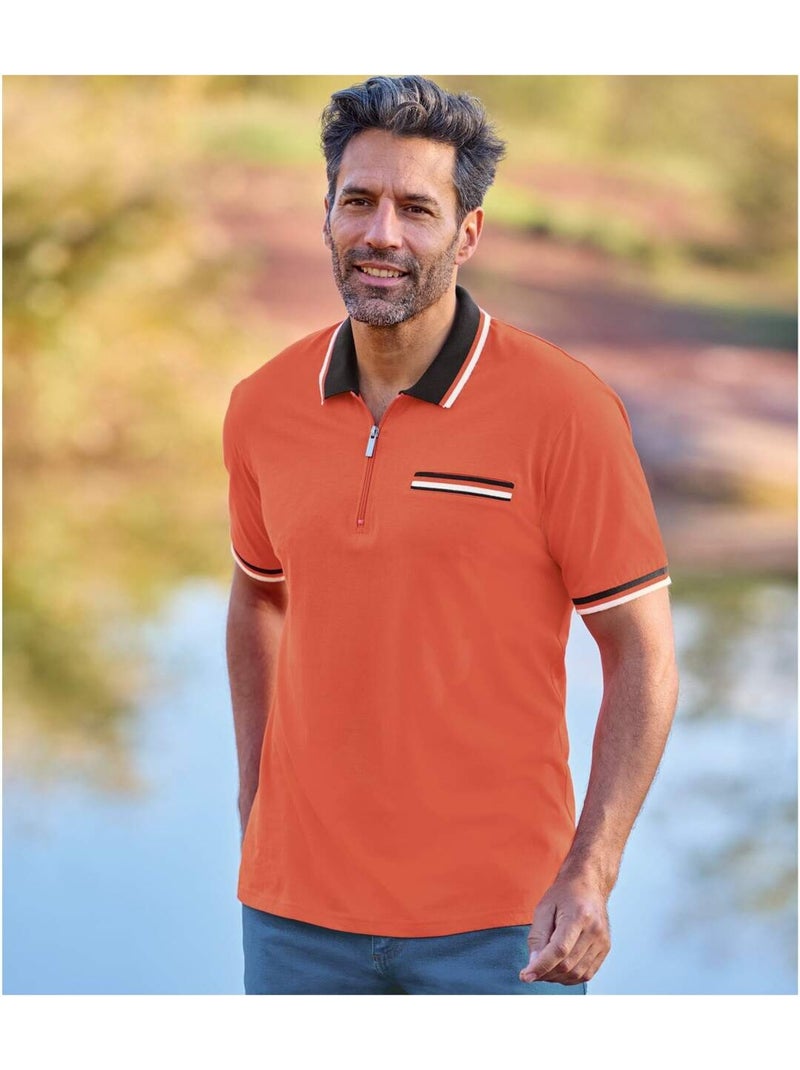 2x polos de algodón con cuello con cremallera Negro Rojo - Kiabi