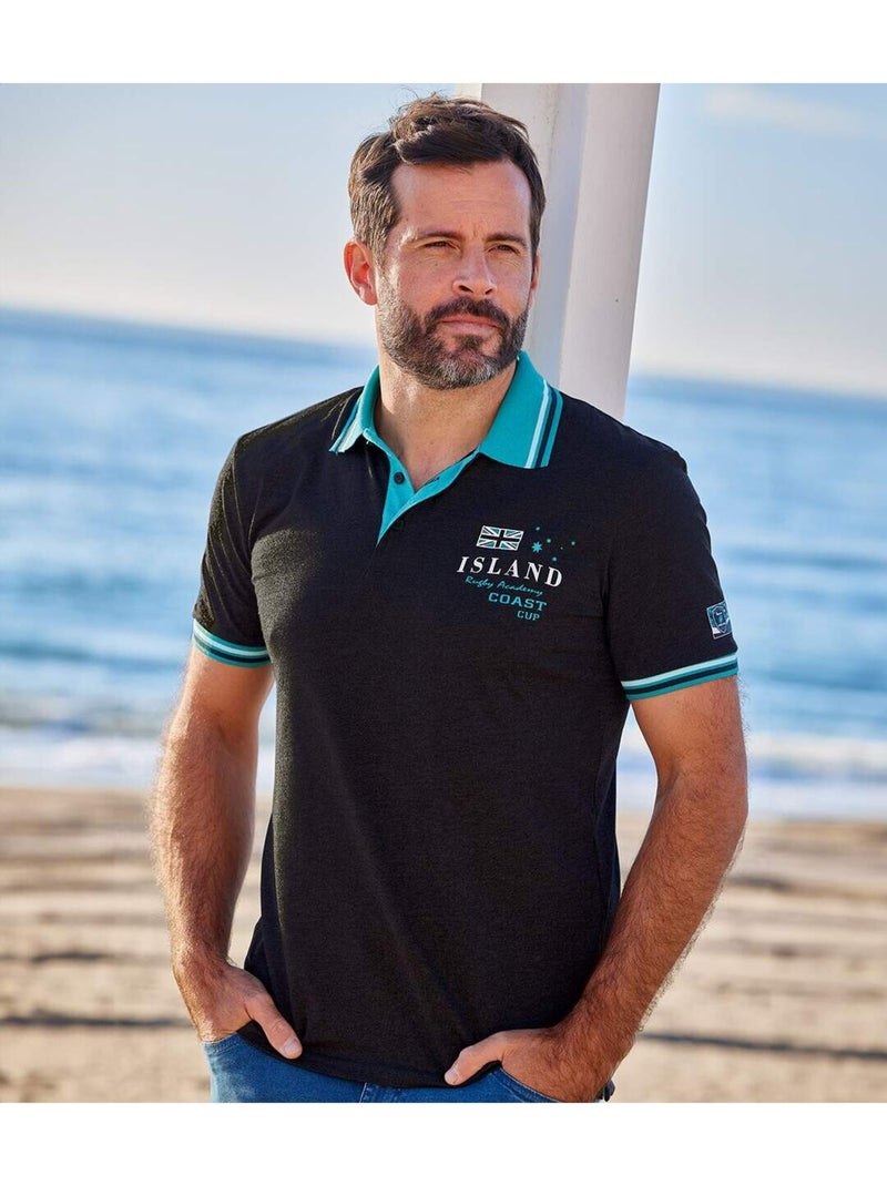 2x polos de algodón de manga corta cuello con borde de canalé master team Negro Verde - Kiabi
