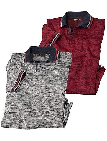 2x polos de manga corta de punto flameado, 100 % poliéster, cuello polo