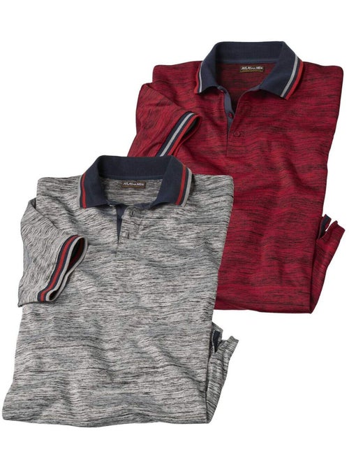 2x polos de manga corta de punto flameado, 100 % poliéster, cuello polo - Kiabi 2x polos de manga corta de punto flameado, 100 % poliéster, cuello polo - Kiabi