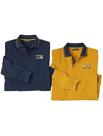 2x polos de punto piqué de algodón con cuello de canalé winter