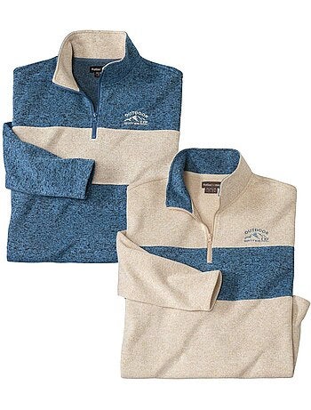 2x sudaderas de felpa jaspeada con cuello alto y cremallera