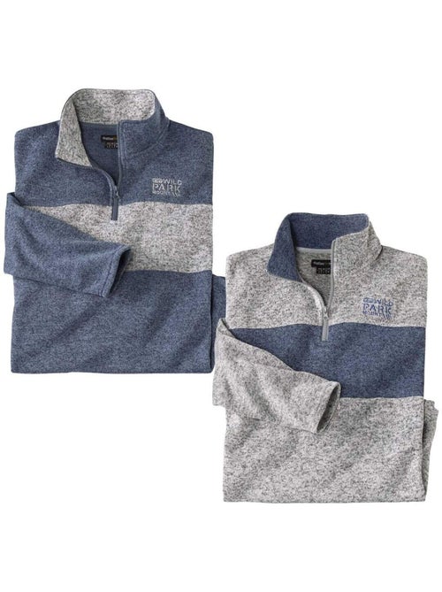 2x sudaderas de felpa jaspeada de poliéster con cuello alto y cremallera outdoor - Kiabi 2x sudaderas de felpa jaspeada de poliéster con cuello alto y cremallera outdoor - Kiabi
