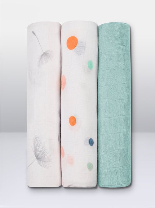 3 mantas para bebé LIONELO de algodón y bambú natural - 70 x 70 cm - Antibacterianas - Kiabi