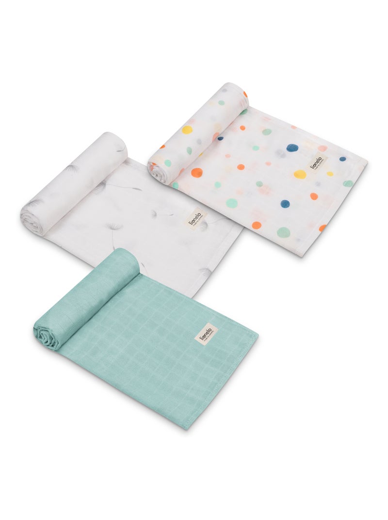 3 mantas para bebé LIONELO de algodón y bambú natural - 70 x 70 cm - Antibacterianas Blanco Azul Blanco - Kiabi
