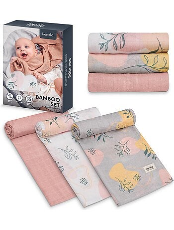 3 mantas para bebé LIONELO de algodón y bambú natural - 70 x 70 cm - Antibacterianas