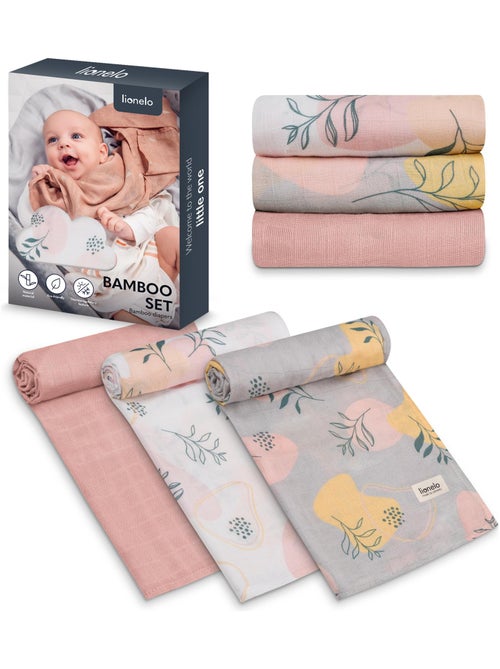 3 mantas para bebé LIONELO de algodón y bambú natural - 70 x 70 cm - Antibacterianas - Kiabi
