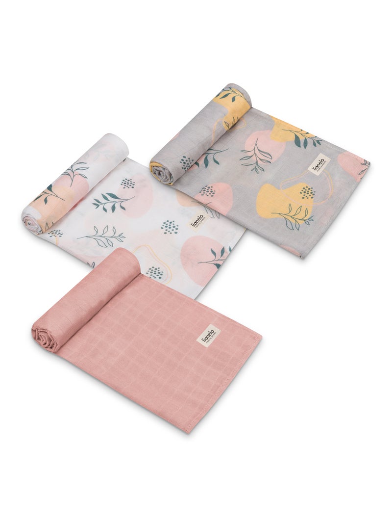 3 mantas para bebé LIONELO de algodón y bambú natural - 70 x 70 cm - Antibacterianas Blanco Rosa Gris - Kiabi