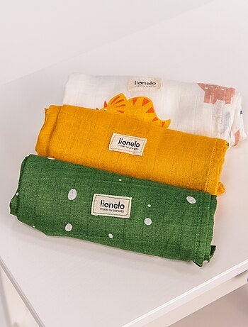3 mantas para bebé LIONELO de algodón y bambú natural - 70 x 70 cm - Antibacterianas