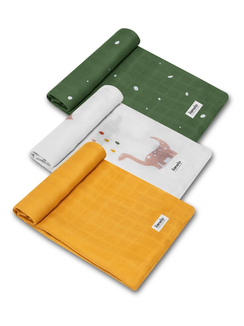3 mantas para bebé LIONELO de algodón y bambú natural - 70 x 70 cm - Antibacterianas Blanco/Amarillo/Verde - Kiabi
