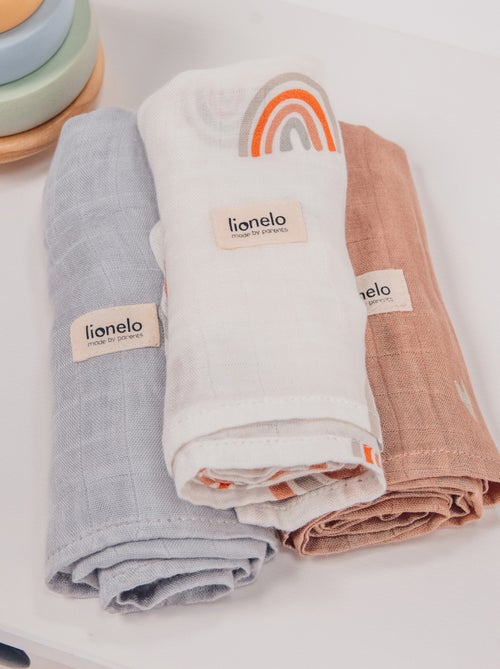3 mantas para bebé LIONELO de algodón y bambú natural - 70 x 70 cm - Antibacterianas - Kiabi