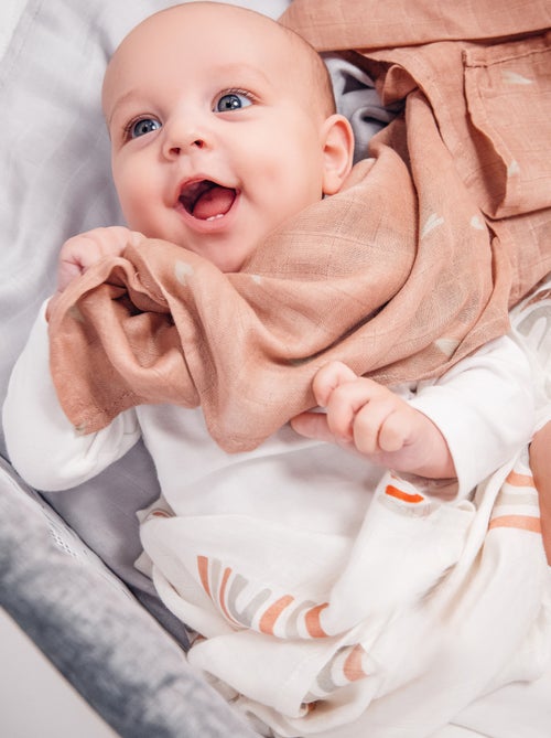 3 mantas para bebé LIONELO de algodón y bambú natural - 70 x 70 cm - Antibacterianas - Kiabi