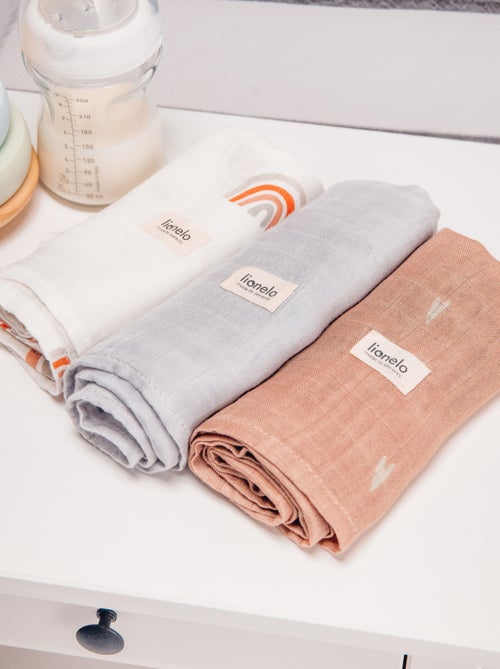 3 mantas para bebé LIONELO de algodón y bambú natural - 70 x 70 cm - Antibacterianas - Kiabi