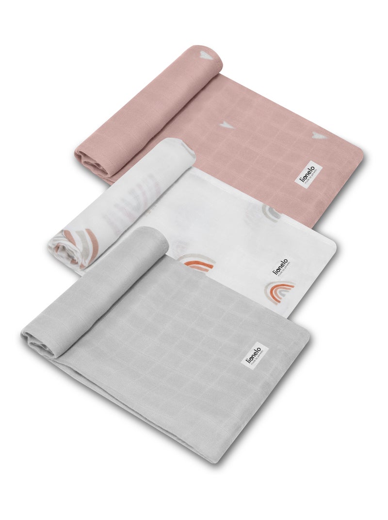 3 mantas para bebé LIONELO de algodón y bambú natural - 70 x 70 cm - Antibacterianas Gris rosa blanco - Kiabi
