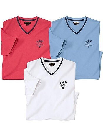 3x camisetas de algodón con cuello de pico