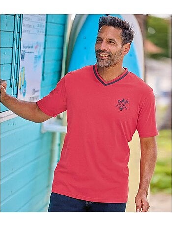 3x camisetas de algodón con cuello de pico