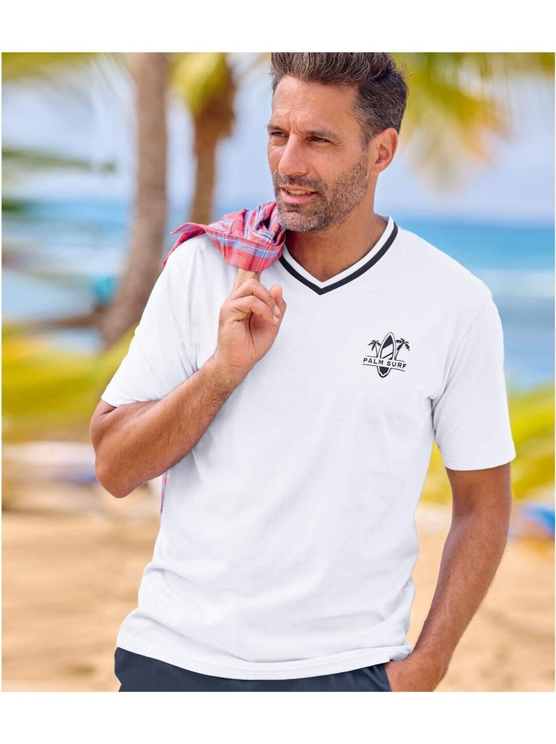 3x camisetas de algodón con cuello de pico Blanco Azul - Kiabi
