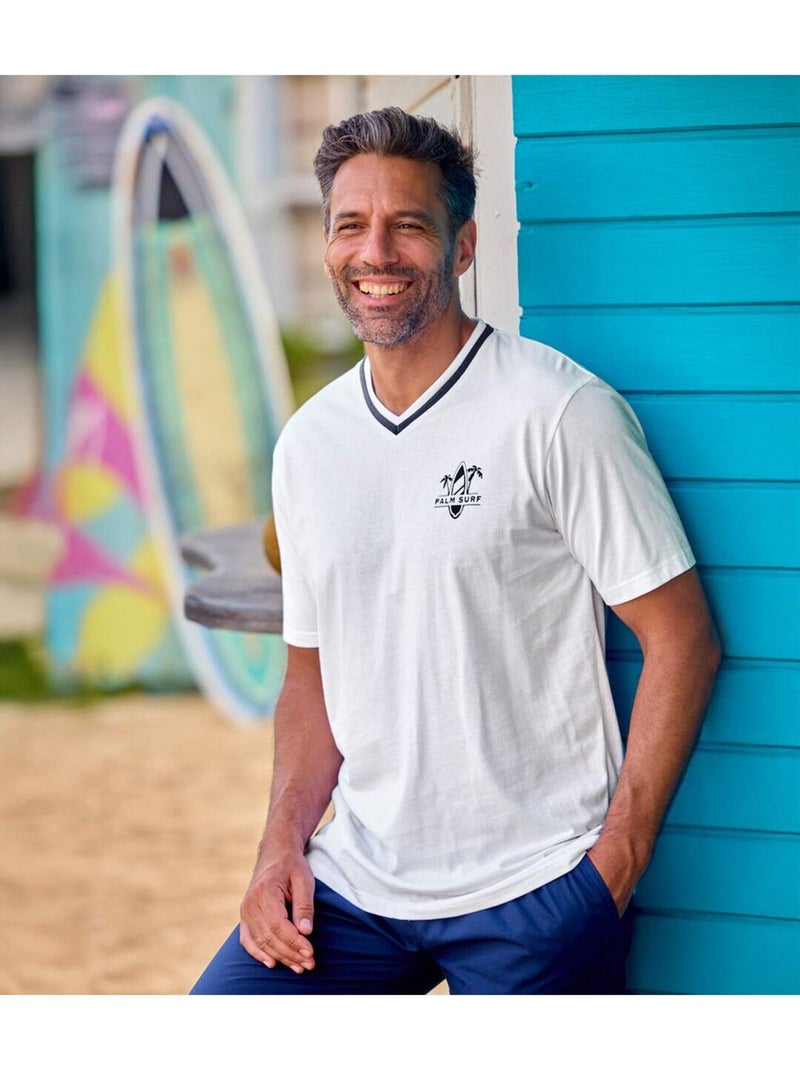 3x camisetas de algodón con cuello de pico Blanco Azul - Kiabi