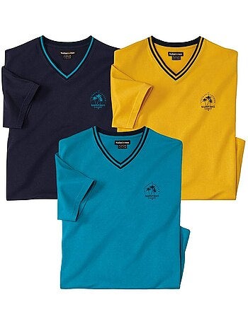 3x camisetas de algodón con cuello de pico
