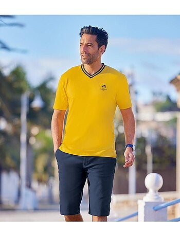 3x camisetas de algodón con cuello de pico