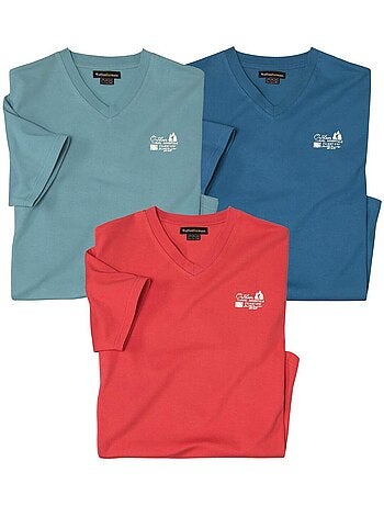 3x camisetas de algodón con cuello de pico travel