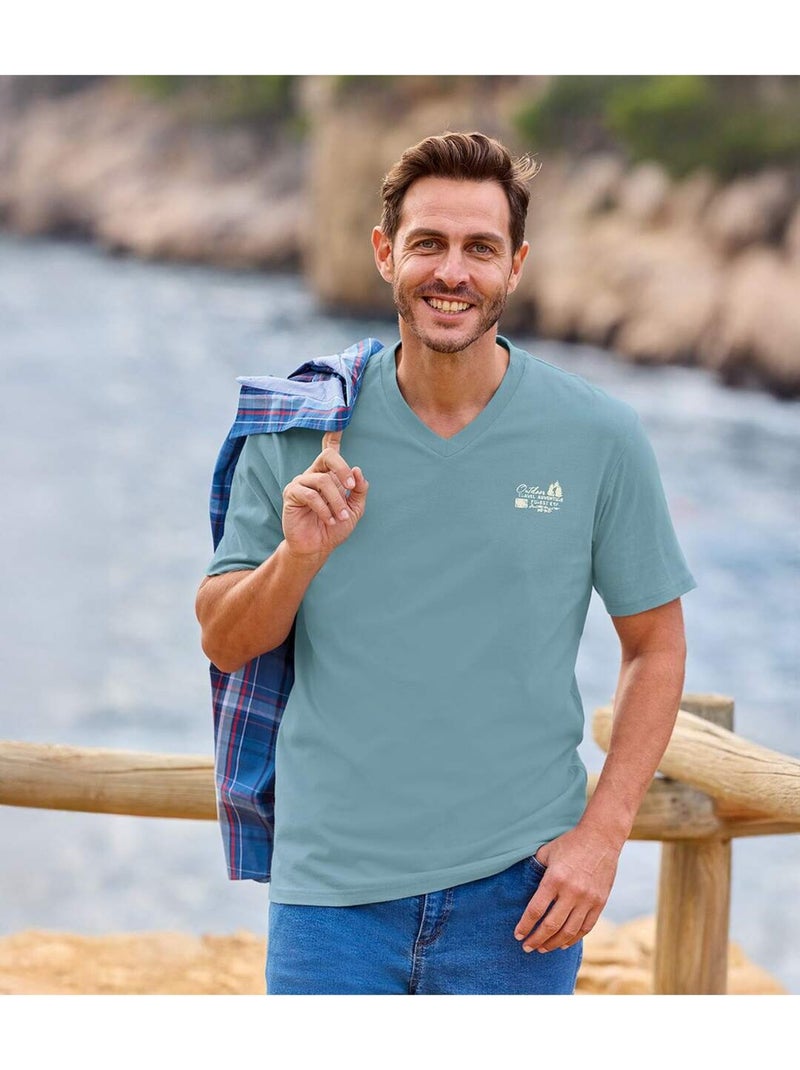 3x camisetas de algodón con cuello de pico travel Azul Rojo Azul - Kiabi