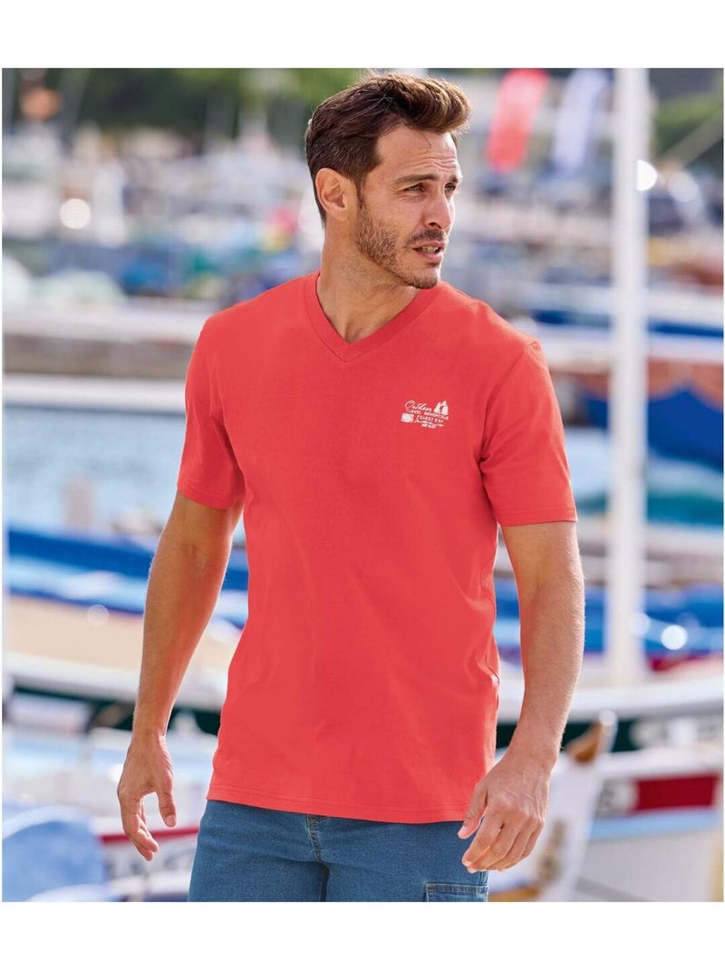 3x camisetas de algodón con cuello de pico travel Azul Rojo Azul - Kiabi