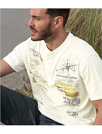 3x camisetas de algodón con cuello tunecino y botones capri