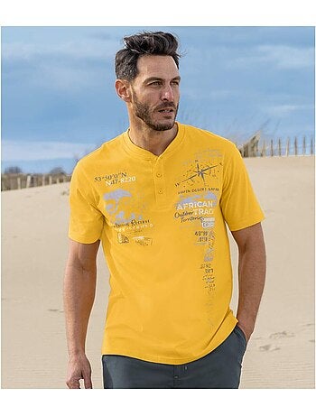 3x camisetas de algodón con cuello tunecino y botones capri