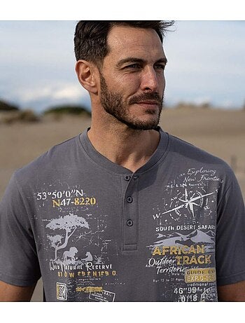 3x camisetas de algodón con cuello tunecino y botones capri