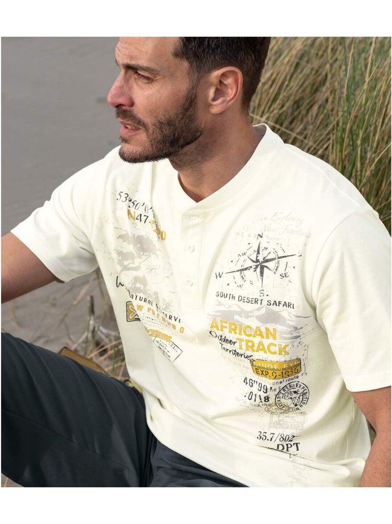 3x camisetas de algodón con cuello tunecino african track Blanco Amarillo Blanco - Kiabi
