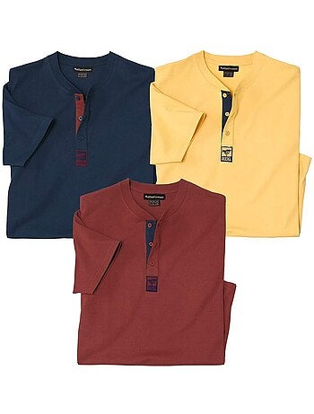 3x camisetas de algodón con cuello tunecino y manga corta