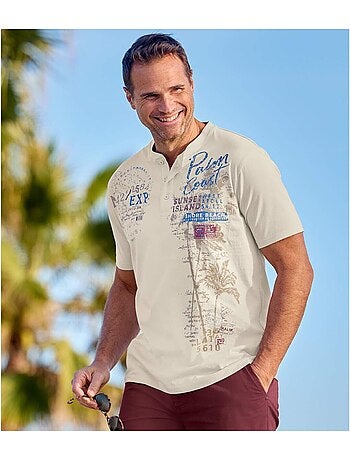 3x camisetas de algodón con cuello tunecino y botones capri