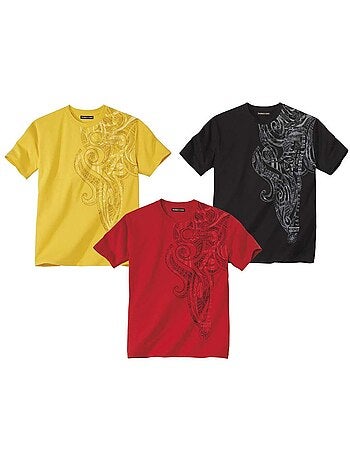 3x camisetas de algodón con estampado maorí y cuello redondo
