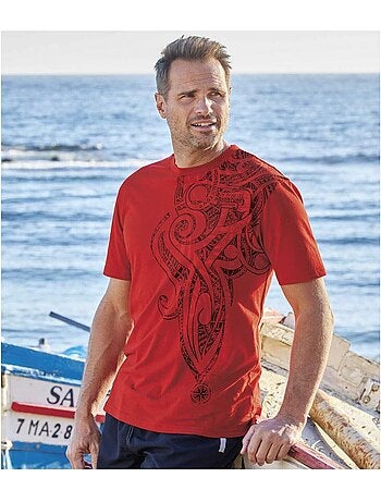 3x camisetas de algodón con estampado maorí y cuello redondo