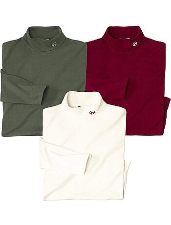 3x camisetas de cuello alto de algodón