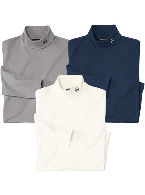 3x camisetas de cuello alto de algodón - Kiabi
