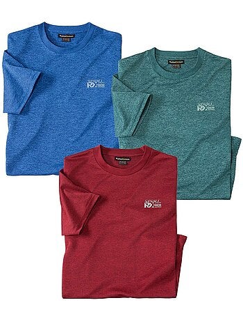 3x camisetas de jersey de poliéster jaspeado, manga corta y cuello de canalé