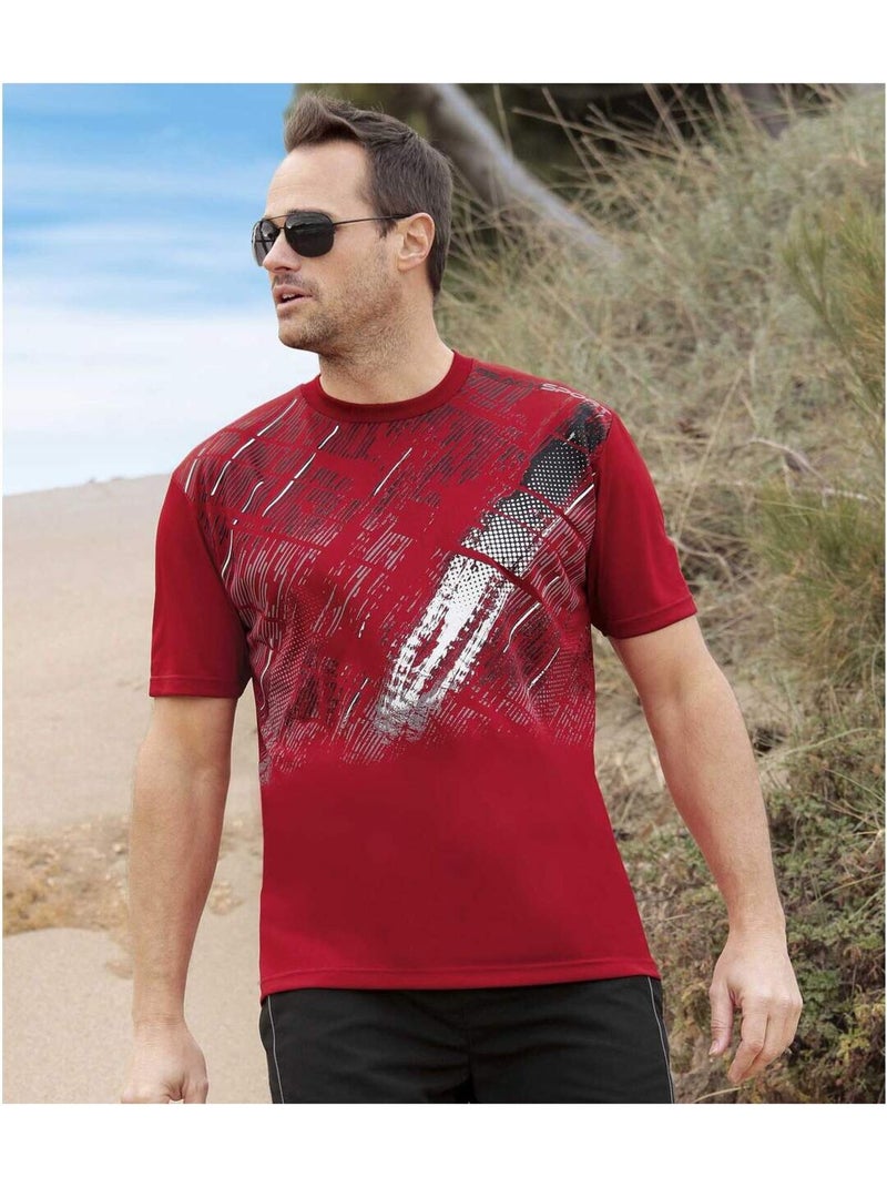3x camisetas de manga corta de poliéster con cuello redondo beach sport Blanco Rojo Negro - Kiabi