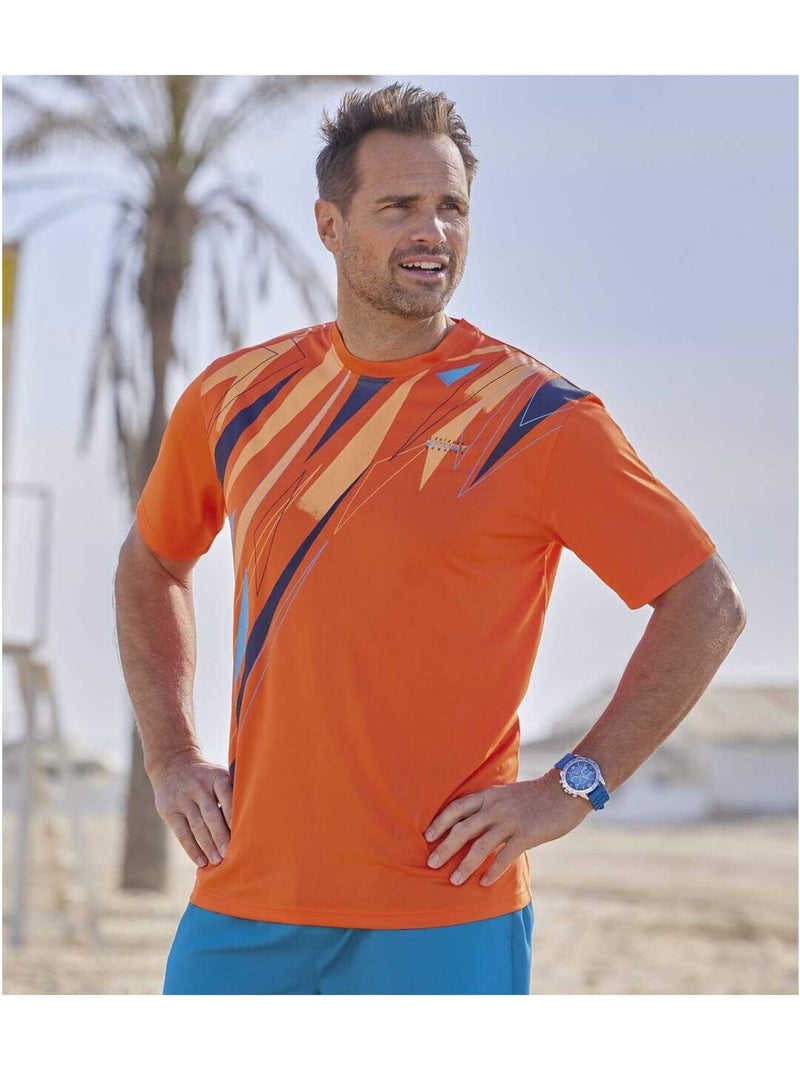 3x camisetas de manga corta de poliéster con cuello redondo summer sport Azul Naranja Azul - Kiabi