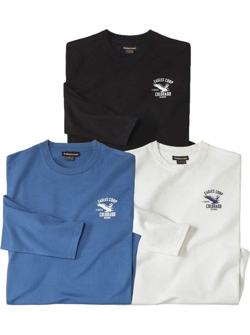 3x camisetas de manga larga de algodón con cuello redondo colorado - Kiabi 3x camisetas de manga larga de algodón con cuello redondo colorado - Kiabi