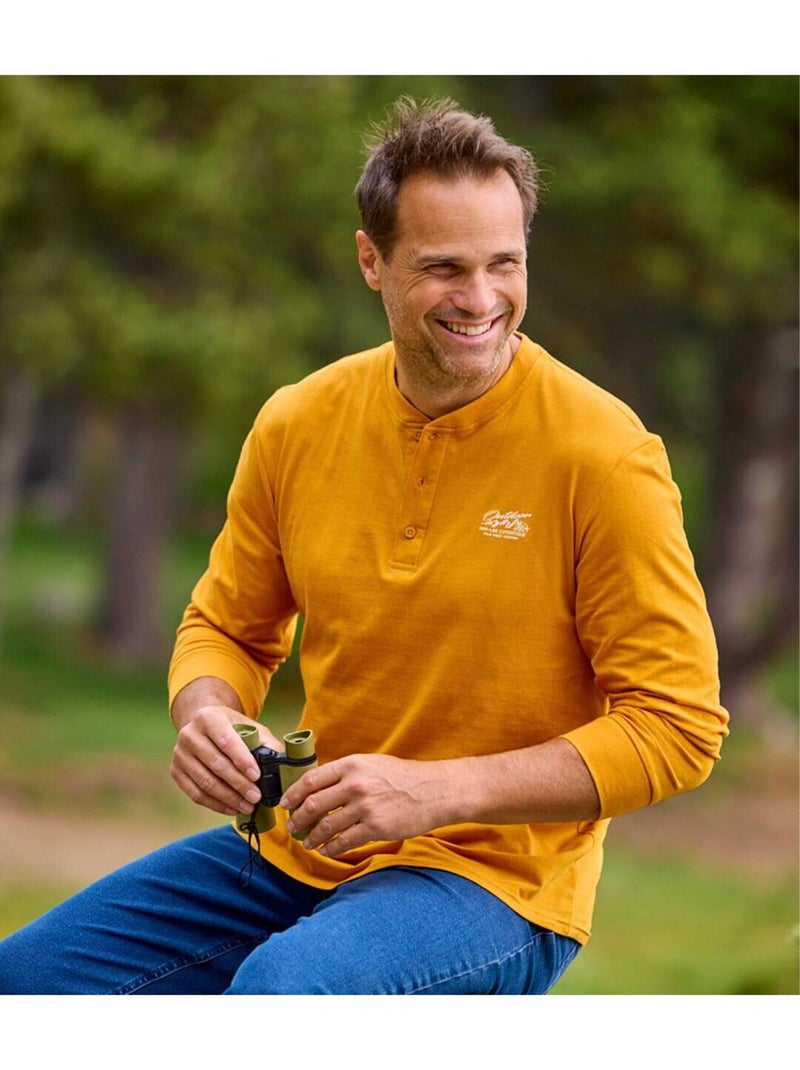 3x camisetas de manga larga de algodón con cuello tunecino outdoor Gris amarillo gris - Kiabi