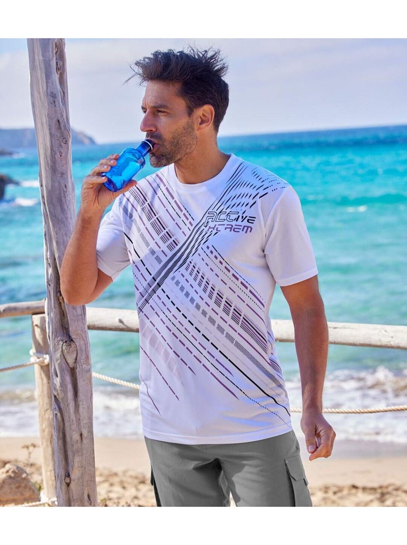 3x camisetas de poliéster con cuello redondo sportmen Blanco Violeta Azul - Kiabi