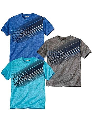 3x camisetas gráficas sport de algodón con cuello redondo y manga corta