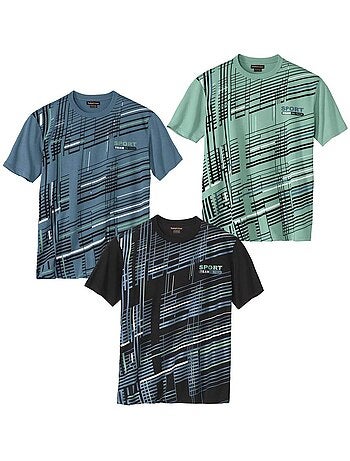 3x camisetas de punto fluido, cuello redondo y manga corta sport graphic